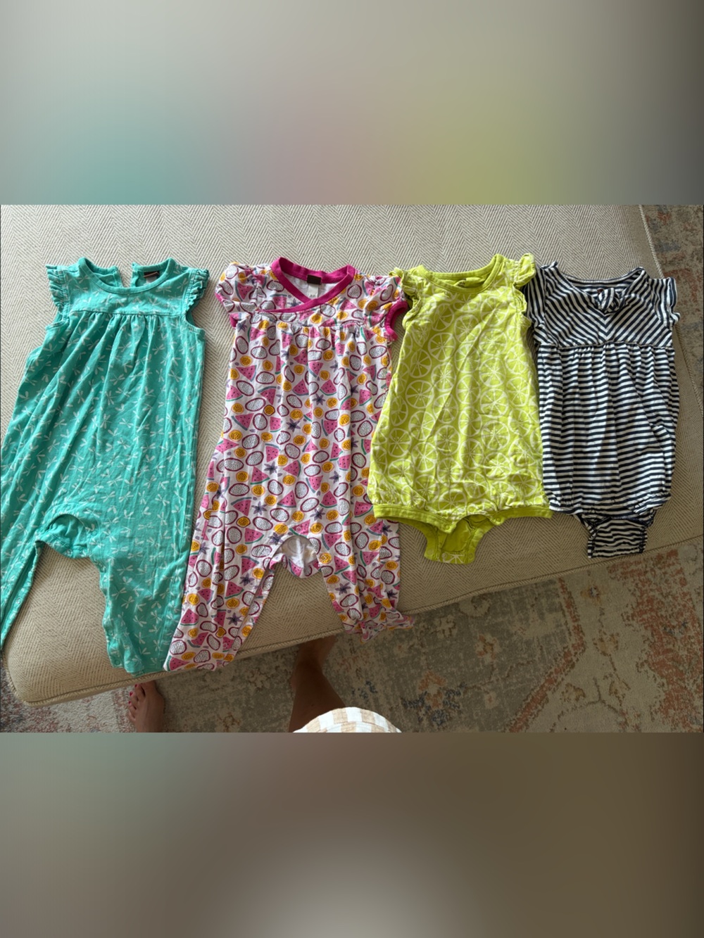 Tea Collection toddler Girls Tank Rompers in Teal, Pink, Lime & Navy/White